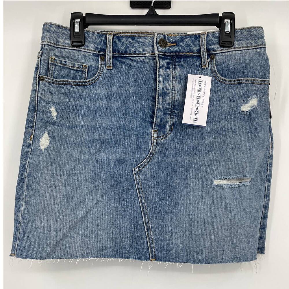 Old Navy Blue Denim High Waisted Button Fly Ripped Cut Off Jean Skirt NEW Size 8